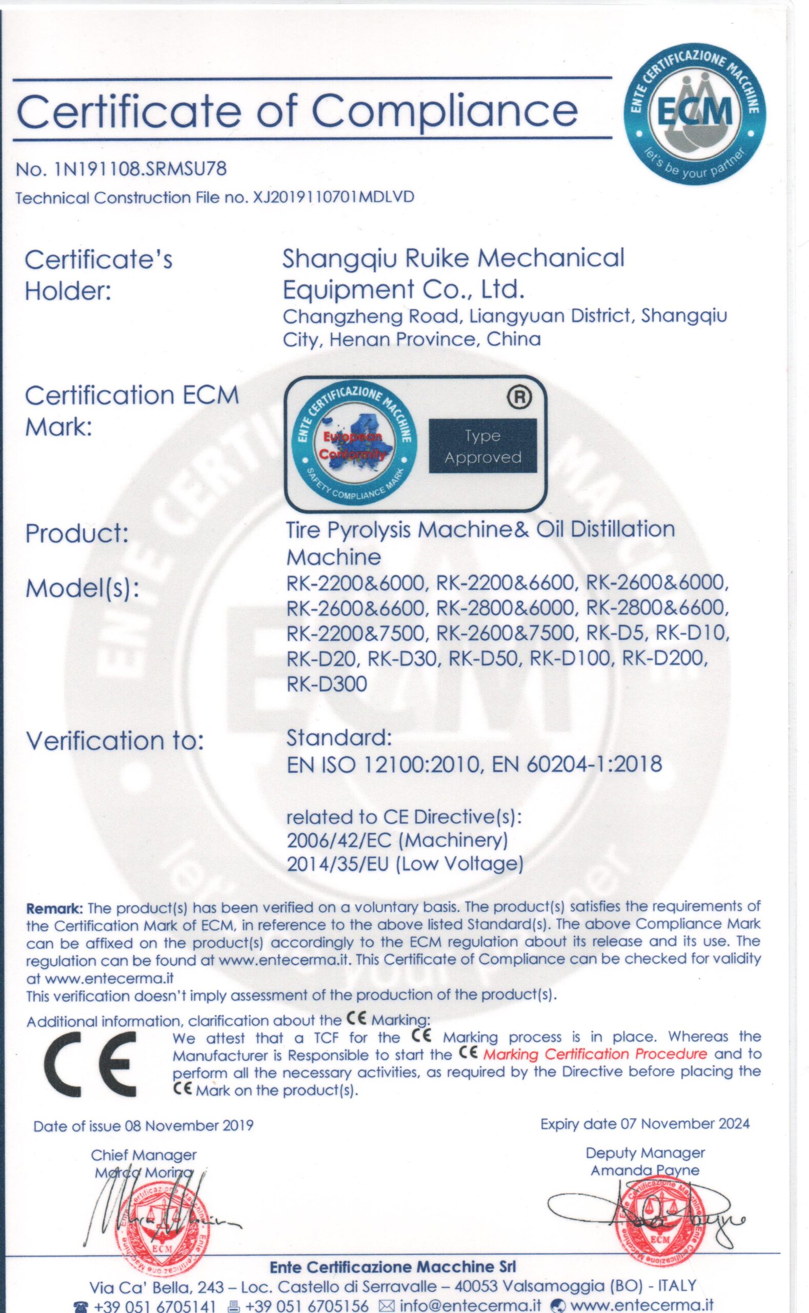 CE Ruike Petrochemical Equipment Certification