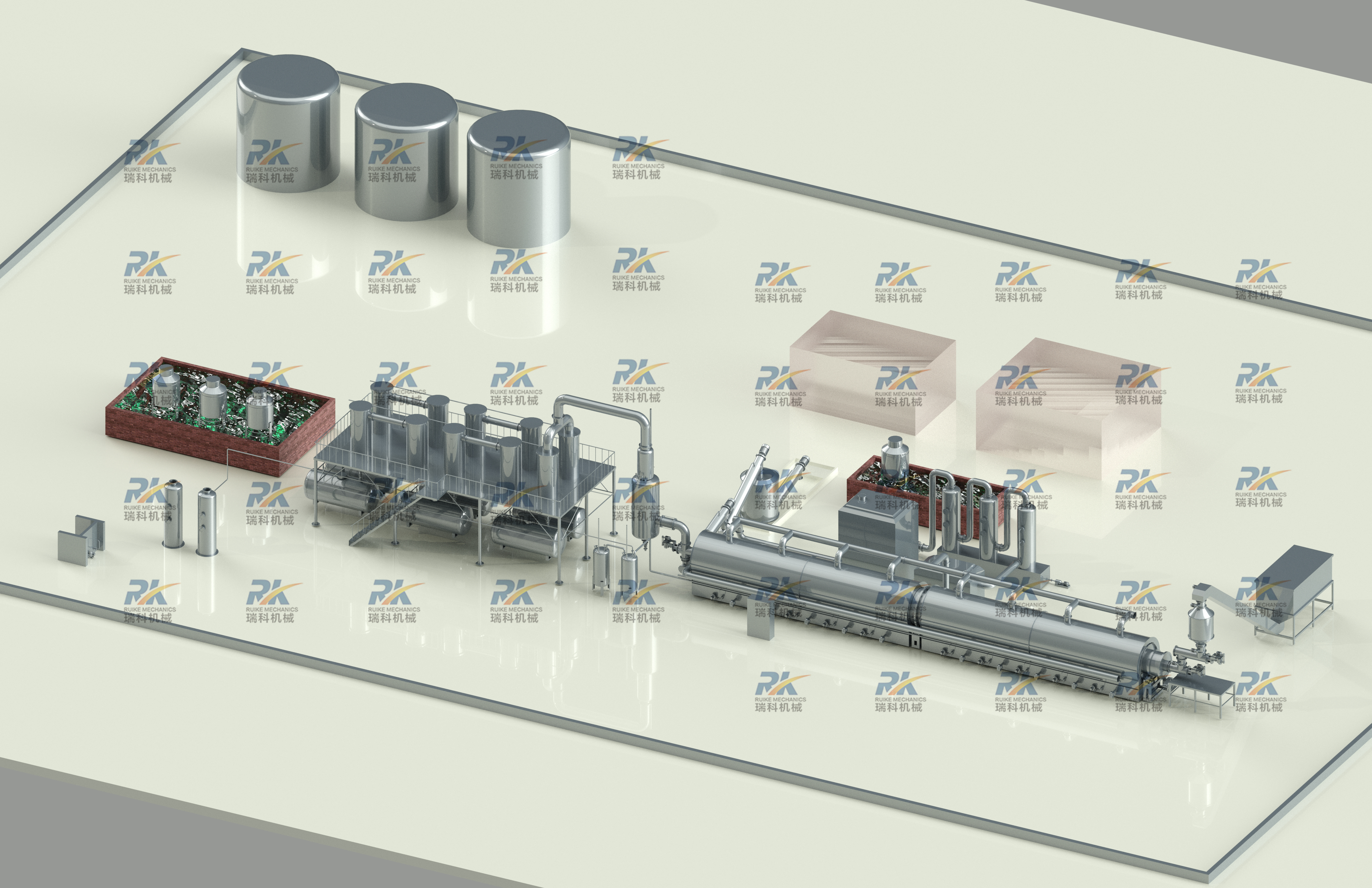 Ruike Petrochemical Equipment Continuous Pyrolysis Plant 30TPD 50TPD layout 3D design